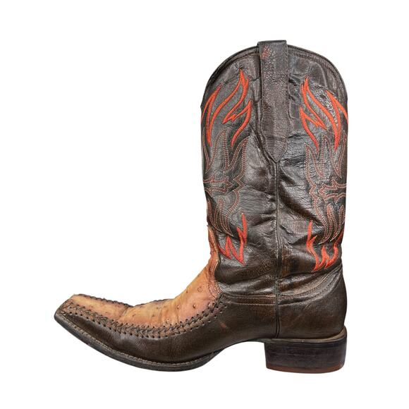 El General 1901 Men's Brown Leather Ostrich Snip Toe Cowboy Boot Size US 11 - Picture 2 of 11